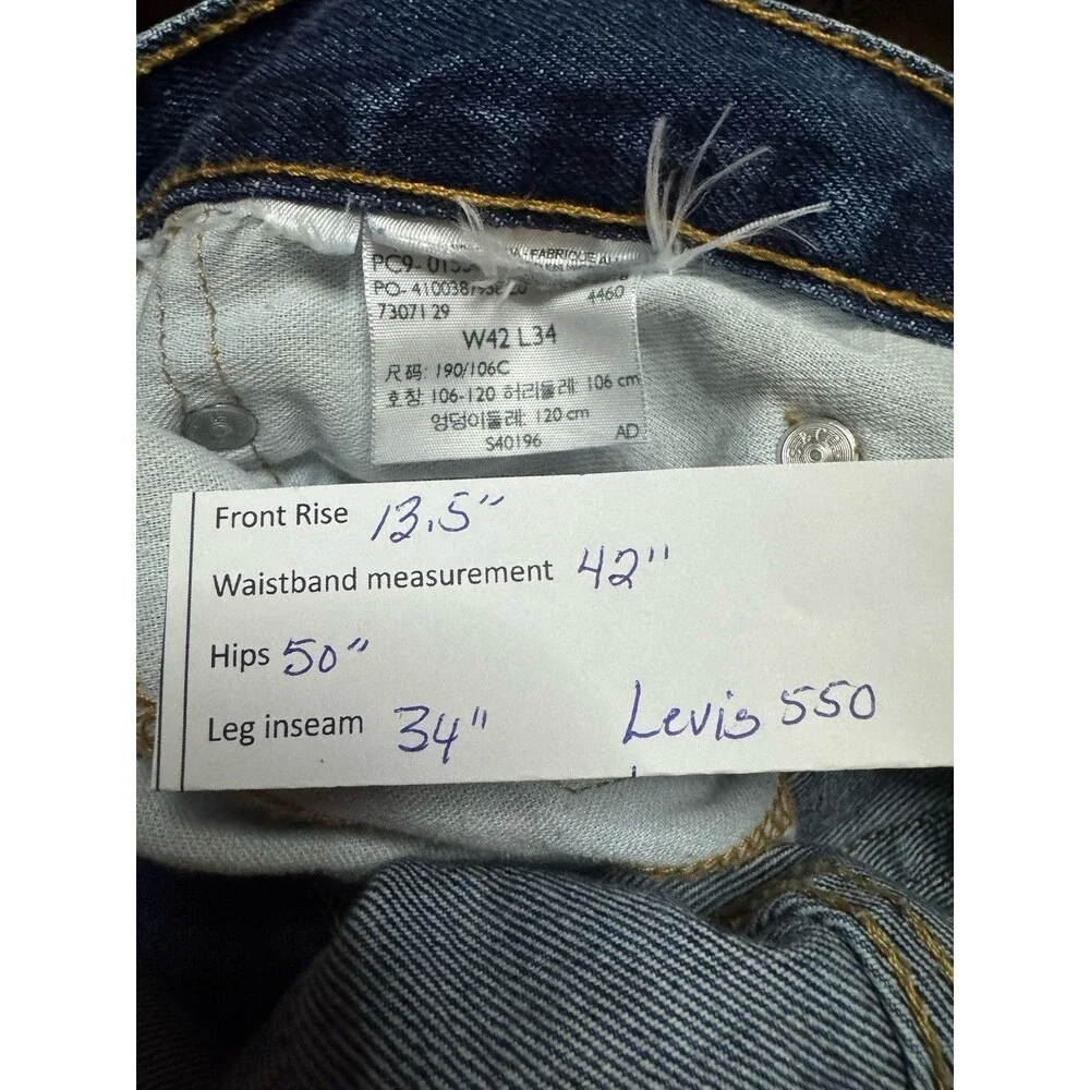 Levi's 550 Jeans 42x34 Mens Relaxed Fit Stonewash Blue Denim Big Tall Relaxed